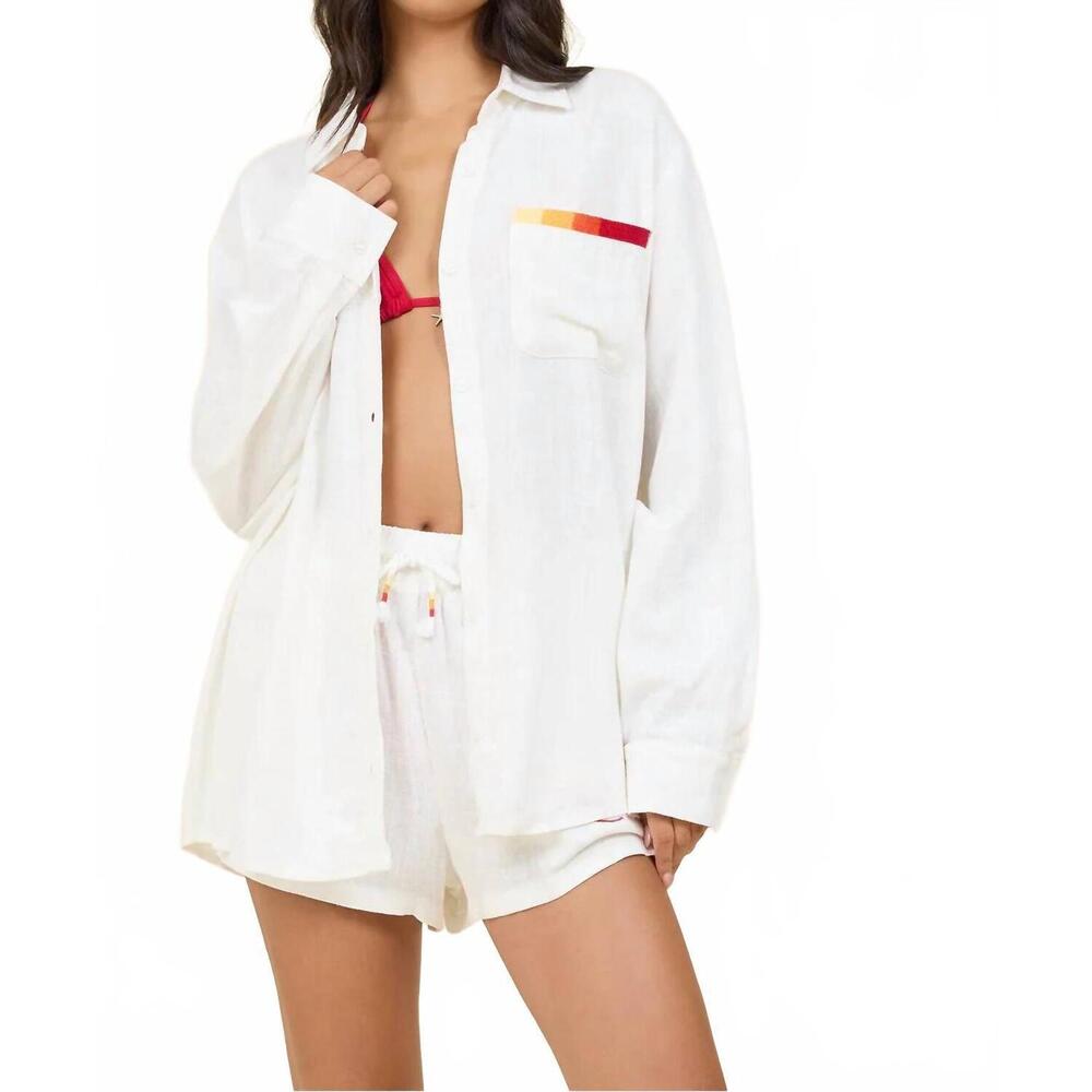 NEW SURF GYPSY ombre embroidered shirt and short set in white